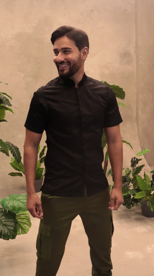 Camisa Chef Gabardina Manga Corta Negra