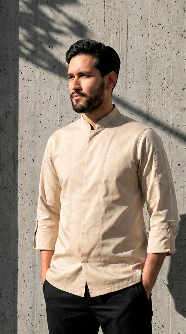 Camisa Chef Gabardina Manga 3/4 Beige | Concrete Kitchen