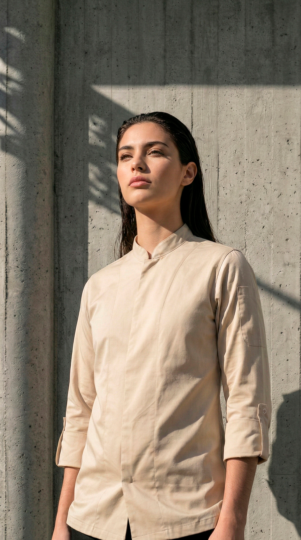 Camisa Chef Gabardina Manga 3/4 Beige | Concrete Kitchen