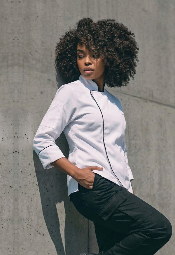 Chaqueta Chef Manga 3/4 en Gabardina Blanca - Dama 200