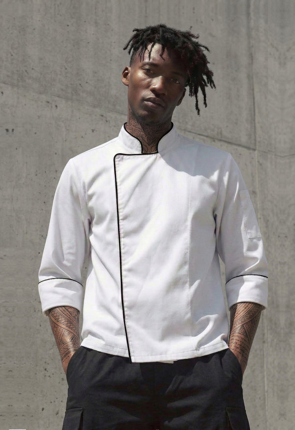 Chaqueta Chef Manga 3/4 en Gabardina Blanca - Hombre 200