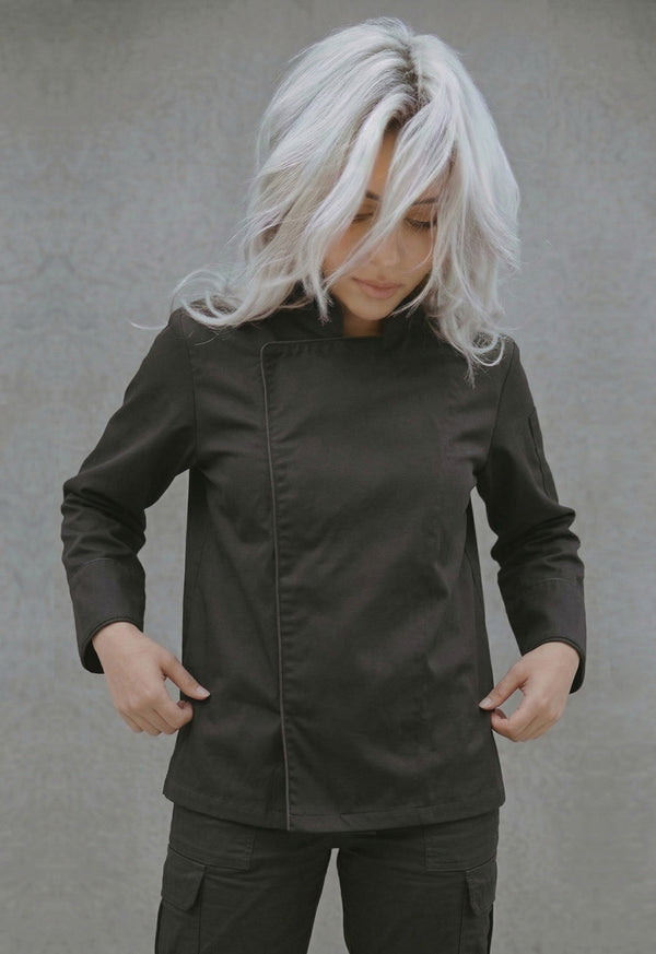 Chaqueta Chef Manga 3/4 en Gabardina Negra - Dama 200