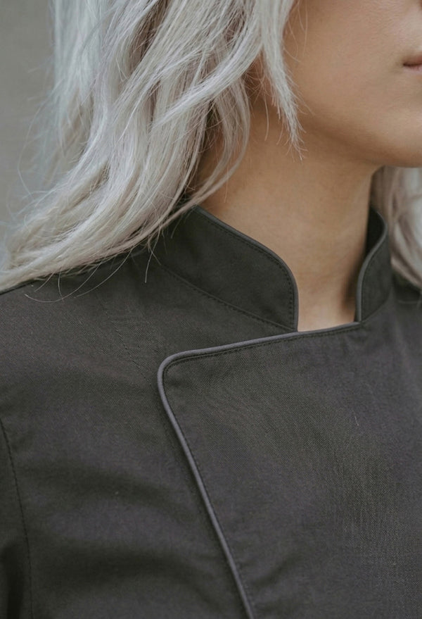 Chaqueta Chef Manga 3/4 en Gabardina Negra - Dama 200