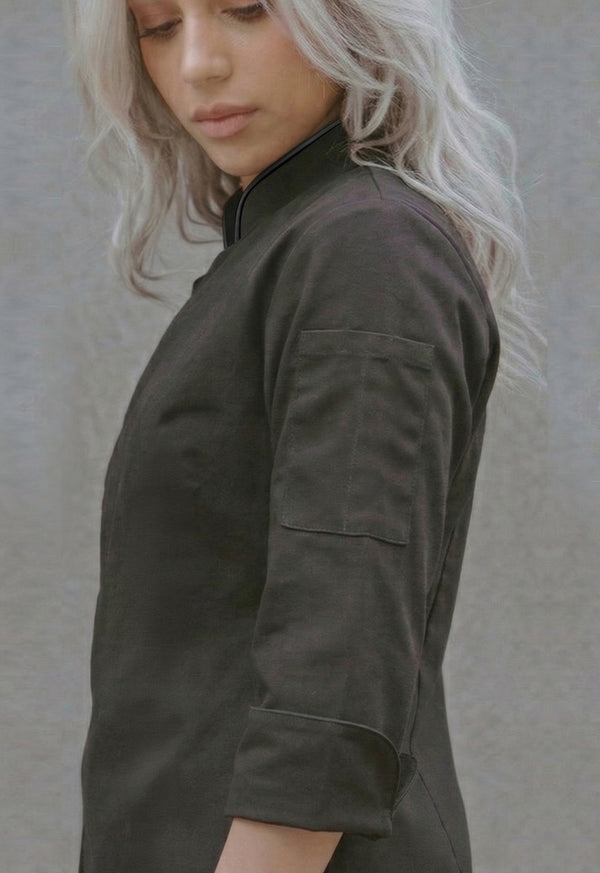 Chaqueta Chef Manga 3/4 en Gabardina Negra - Dama 200