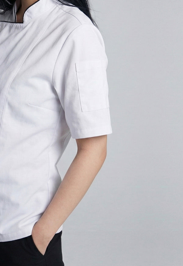 Chaqueta Chef Manga Corta en Gabardina Blanco - Dama 203