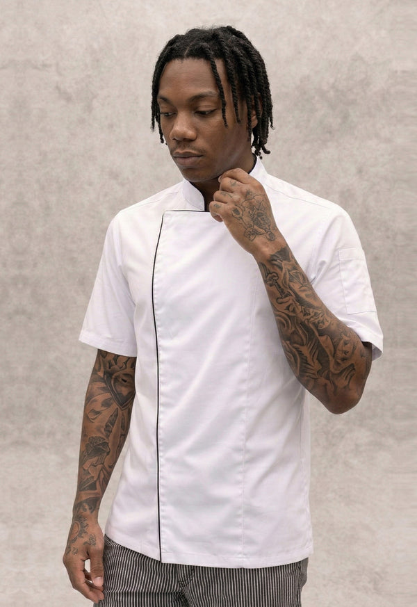 Chaqueta Chef Manga Corta en Gabardina Blanco - Hombre 203