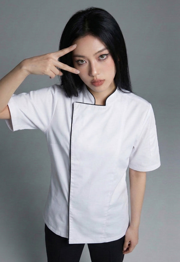 Chaqueta Chef Manga Corta en Gabardina Blanco - Dama 203