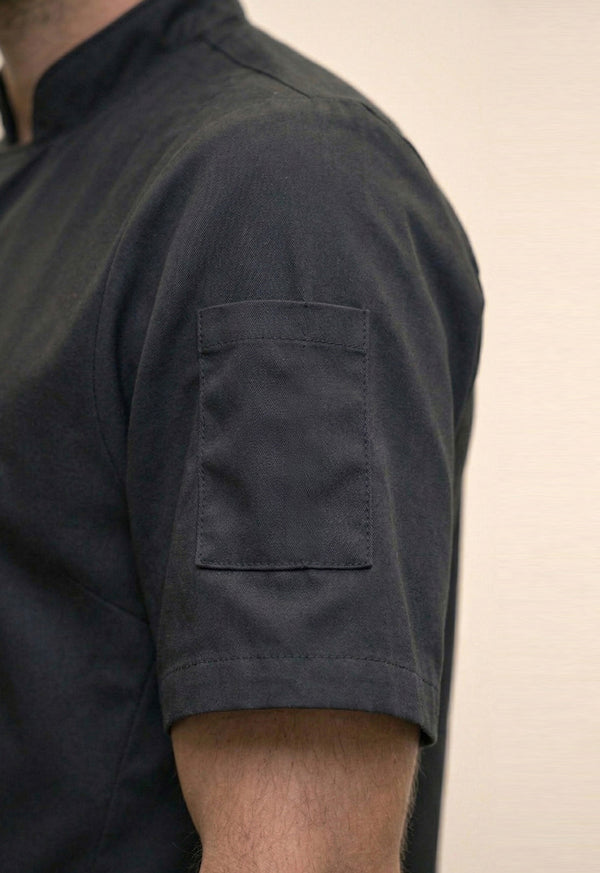 Chaqueta Chef Manga Corta en Gabardina Negra - Hombre 203