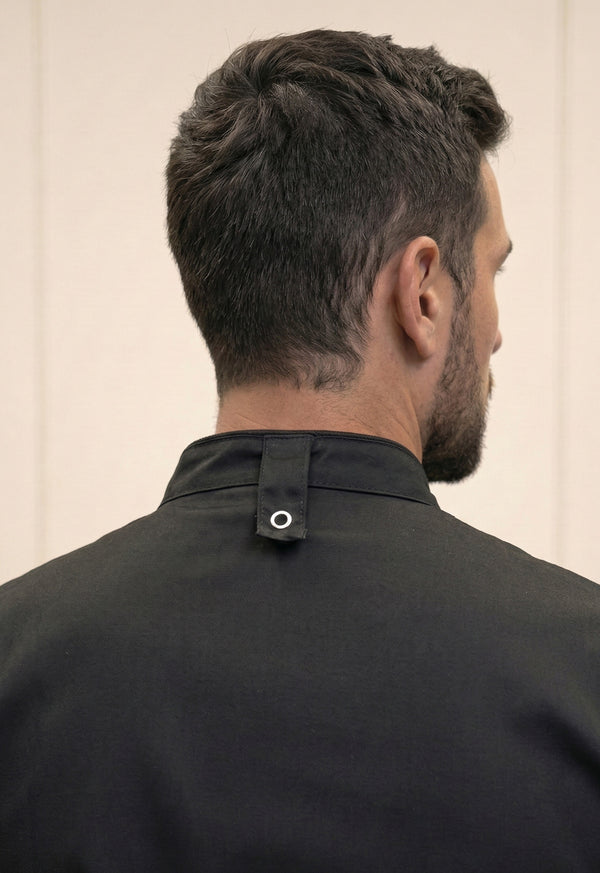 Chaqueta Chef Manga Corta en Gabardina Negra - Hombre 203
