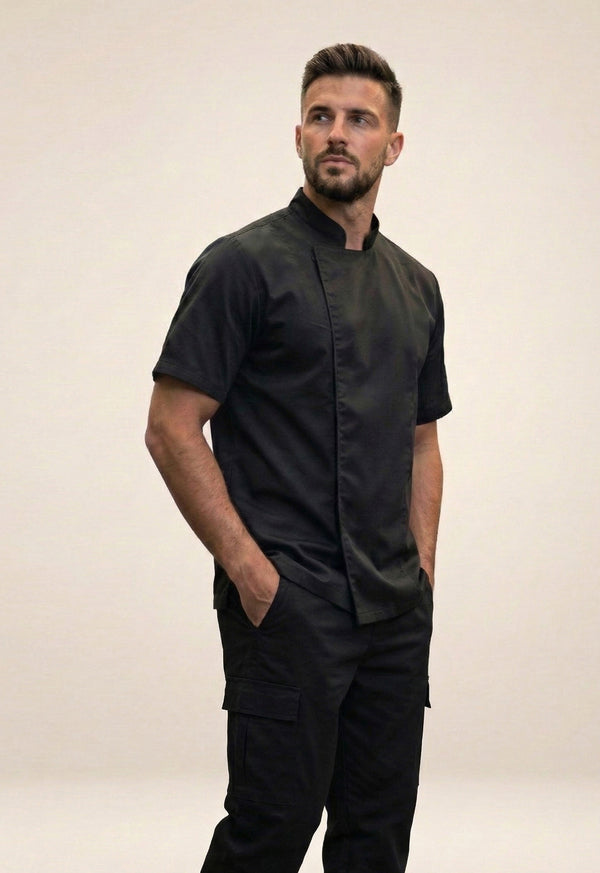 Chaqueta Chef Manga Corta en Gabardina Negra - Hombre 203