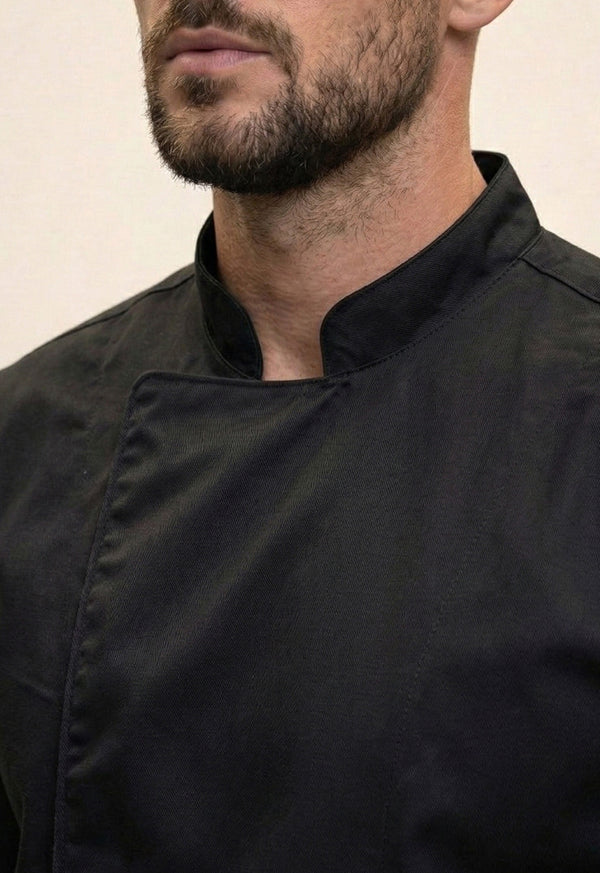 Chaqueta Chef Manga Corta en Gabardina Negra - Hombre 203