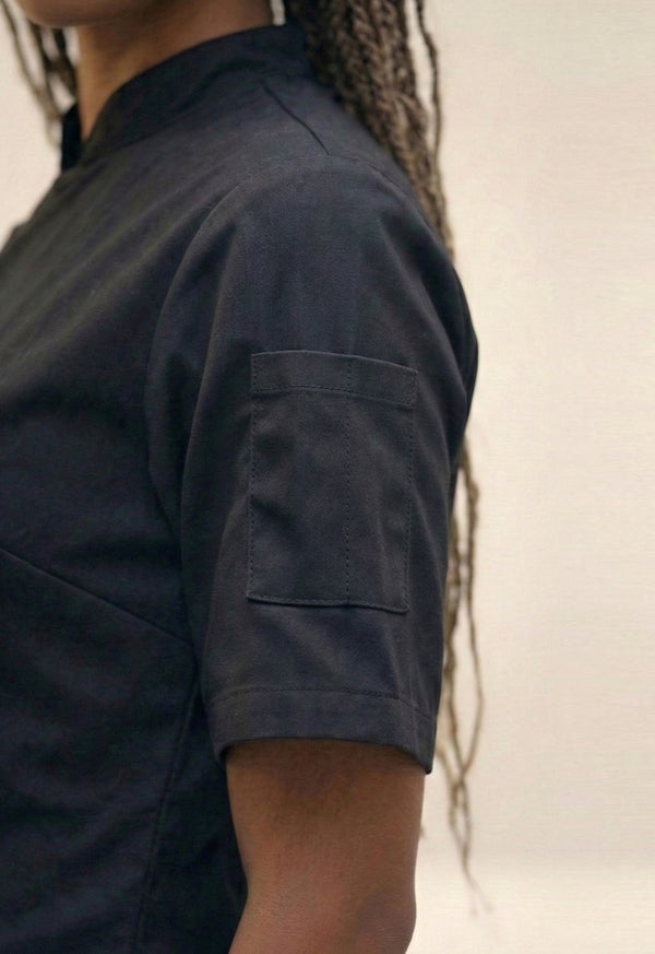 Chaqueta Chef Manga Corta en Gabardina Negra - Dama 203