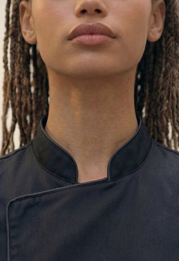 Chaqueta Chef Manga Corta en Gabardina Negra - Dama 203