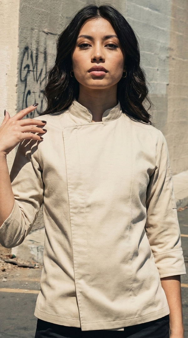 Chaqueta Chef Gabardina Unisex Manga 3/4 Beige