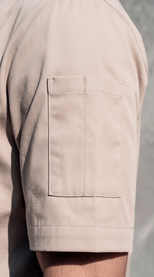 Chaqueta Chef Gabardina Unisex Manga Corta Beige | Concrete Kitchen