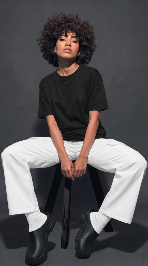 Pantalón Cargo Dril Bota Recta Unisex Blanco | Monochrom