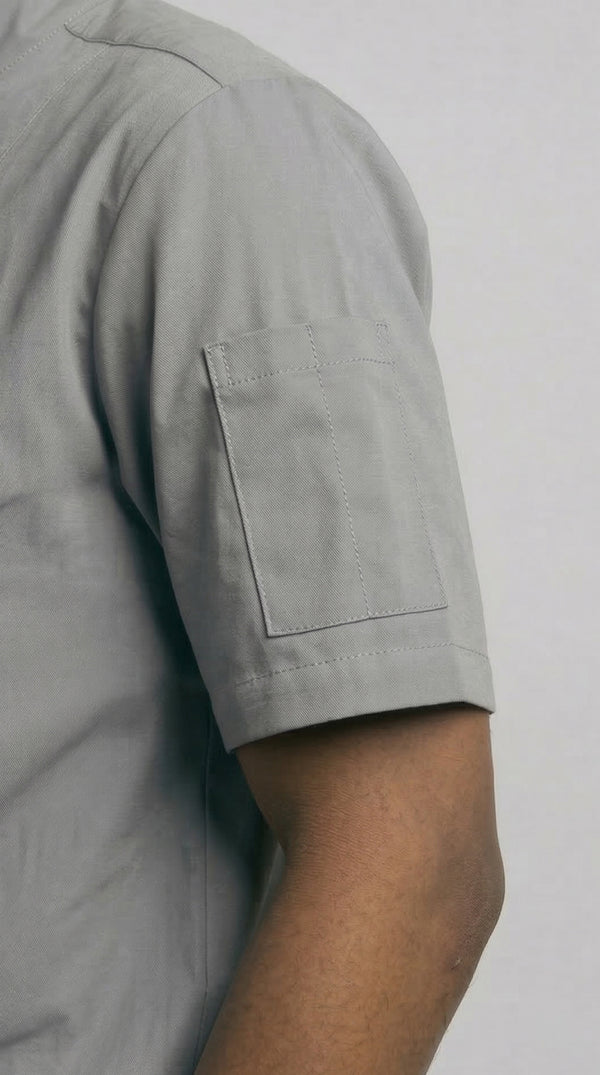 Camisa Chef Gabardina Manga Corta Gris Claro | Monochrom