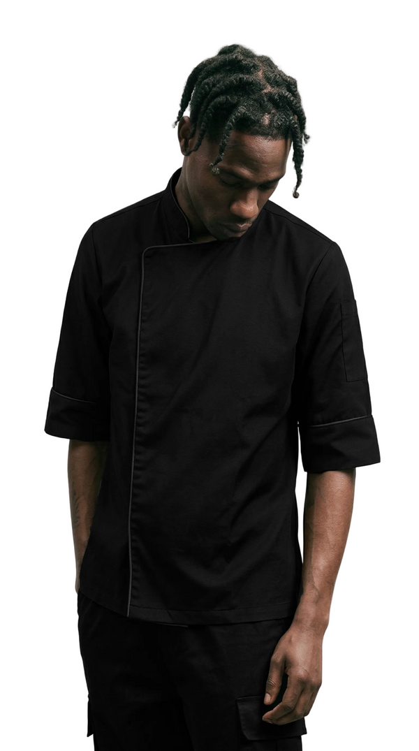 Chaqueta Chef Gabardina Manga 3/4 Negra Hombre | Monochrom