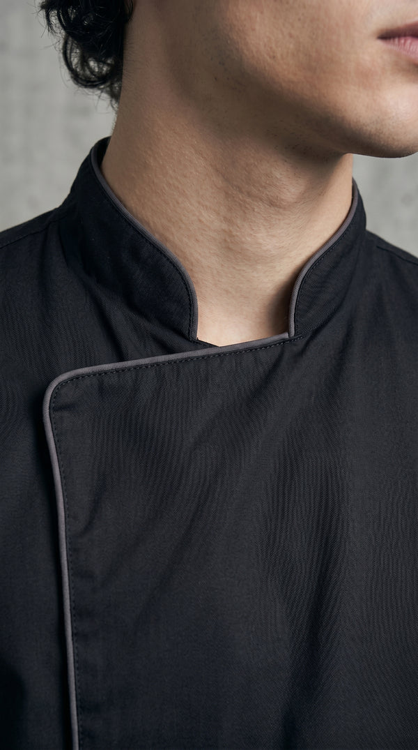 Chaqueta Chef Gabardina Manga 3/4 Negra Hombre | Concrete Kitchen