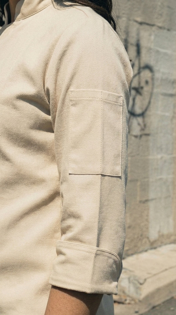 Chaqueta Chef Gabardina Unisex Manga 3/4 Beige