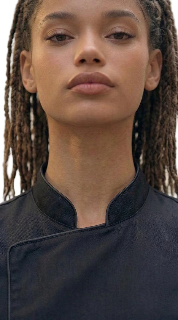 Chaqueta Chef Gabardina Manga Corta Negra Mujer