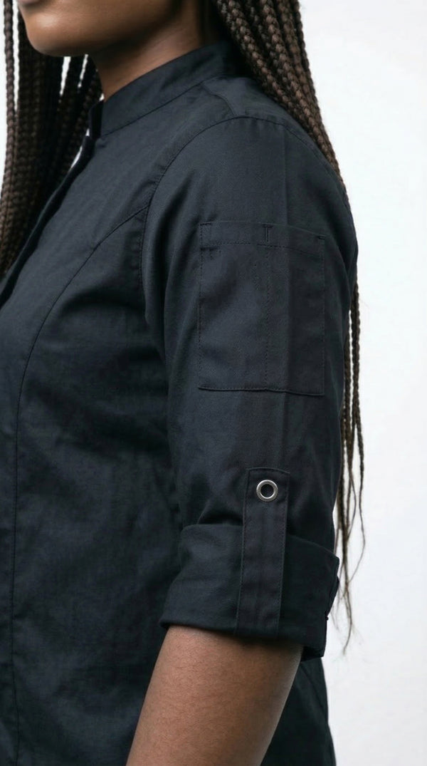 Camisa Chef Gabardina Manga 3/4 Negra
