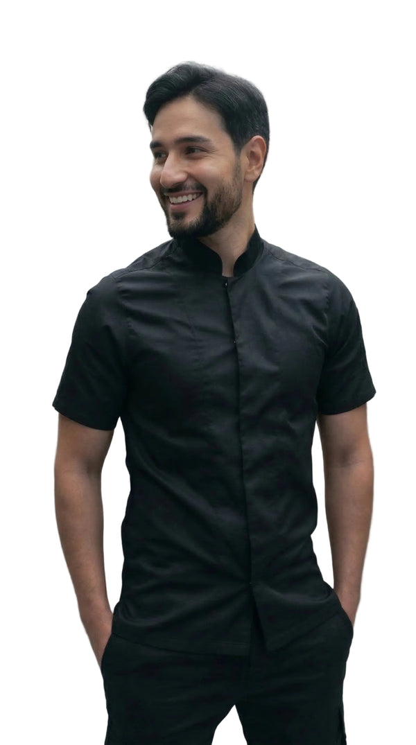 Camisa Chef Gabardina Manga Corta Negra | Monochrom