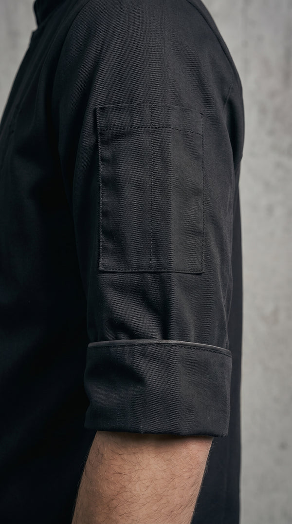 Chaqueta Chef Gabardina Manga 3/4 Negra Hombre | Concrete Kitchen