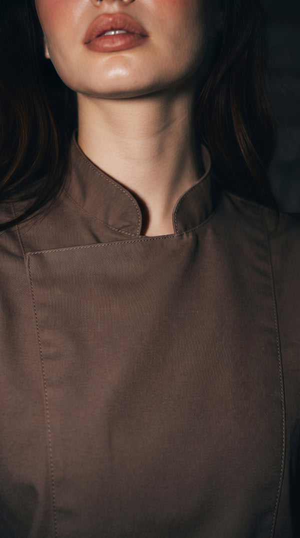 Chaqueta Chef Gabardina Unisex Manga Corta Café | Concrete Kitchen