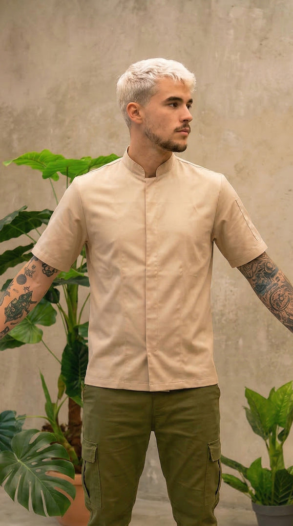 Camisa Chef Gabardina Manga Corta Beige | Jungle to Street