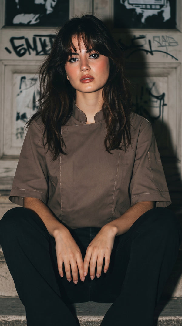 Chaqueta Chef Gabardina Unisex Manga Corta Café | Concrete Kitchen