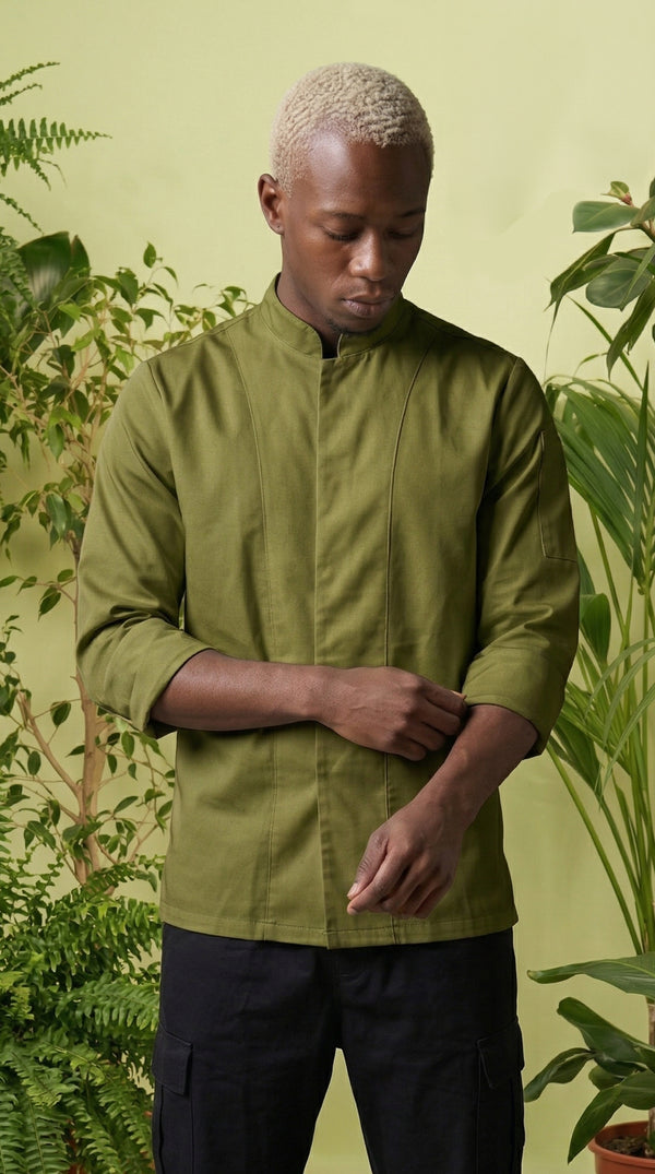 Camisa Chef Gabardina Manga 3/4 Verde Oliva