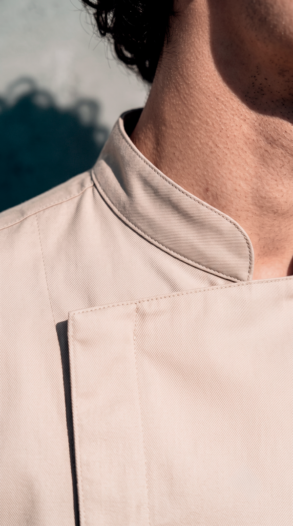 Chaqueta Chef Gabardina Unisex Manga Corta Beige | Concrete Kitchen