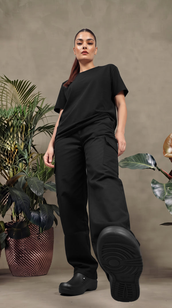 Pantalón Cargo Dril Bota Recta Unisex Negro | Jungle to Street
