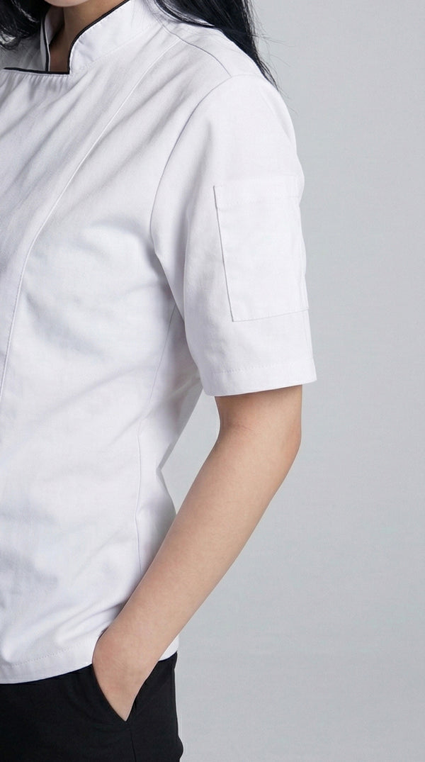 Chaqueta Chef Gabardina Manga Corta Blanca Mujer
