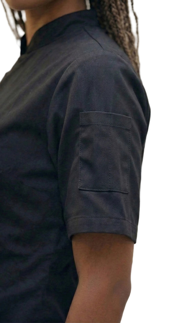 Chaqueta Chef Gabardina Manga Corta Negra Mujer
