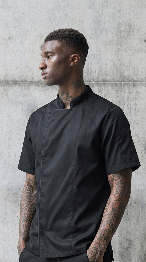 Chaqueta Chef Gabardina Manga Corta Negra Hombre