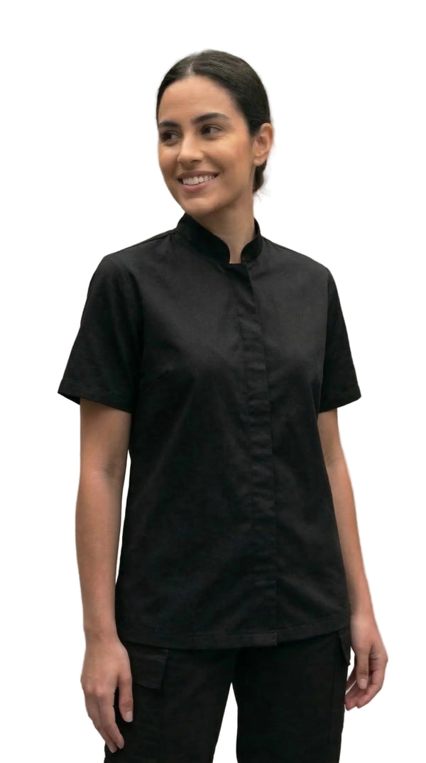 Camisa Chef Gabardina Manga Corta Negra | Monochrom
