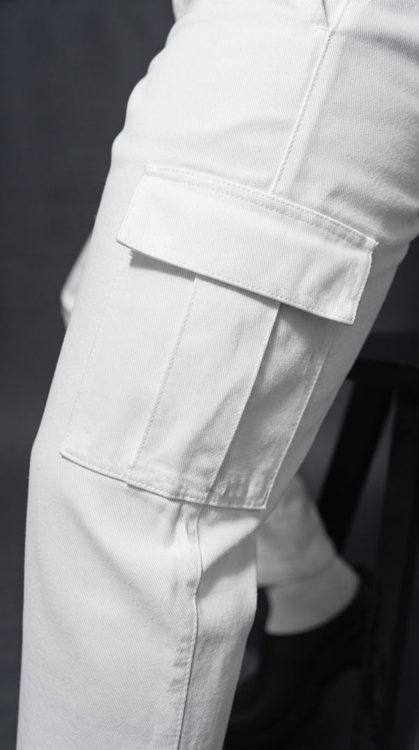 Pantalón Cargo Dril Bota Recta Unisex Blanco | Monochrom