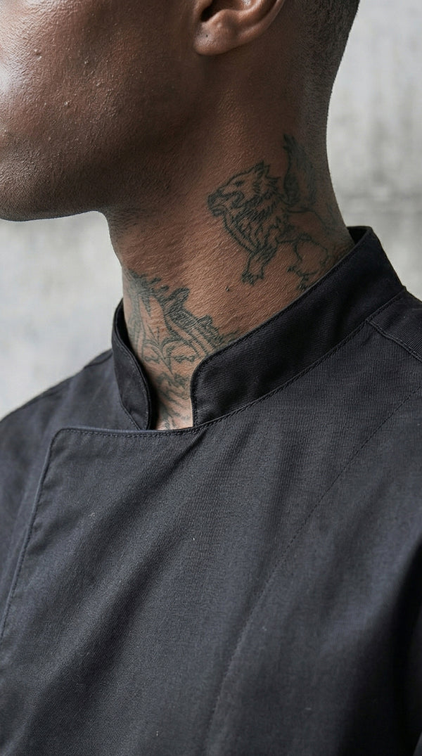 Chaqueta Chef Gabardina Manga Corta Negra Hombre