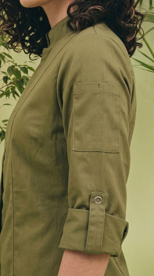 Camisa Chef Gabardina Manga 3/4 Verde Oliva