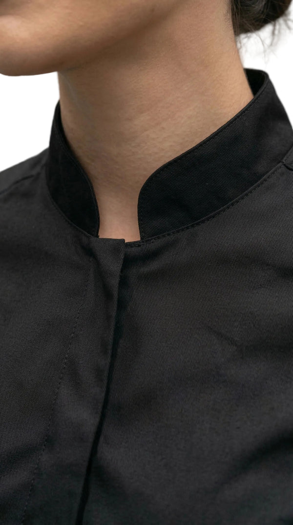 Camisa Chef Gabardina Manga Corta Negra | Monochrom