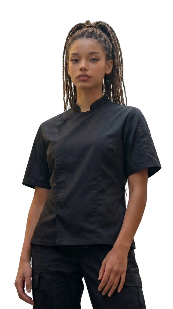 Chaqueta Chef Gabardina Manga Corta Negra Mujer