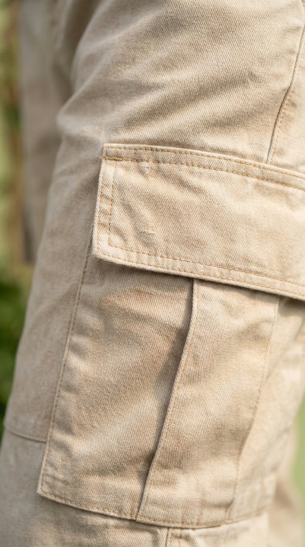 Pantalón Cargo en Drill Bota Recta Beige - Unisex