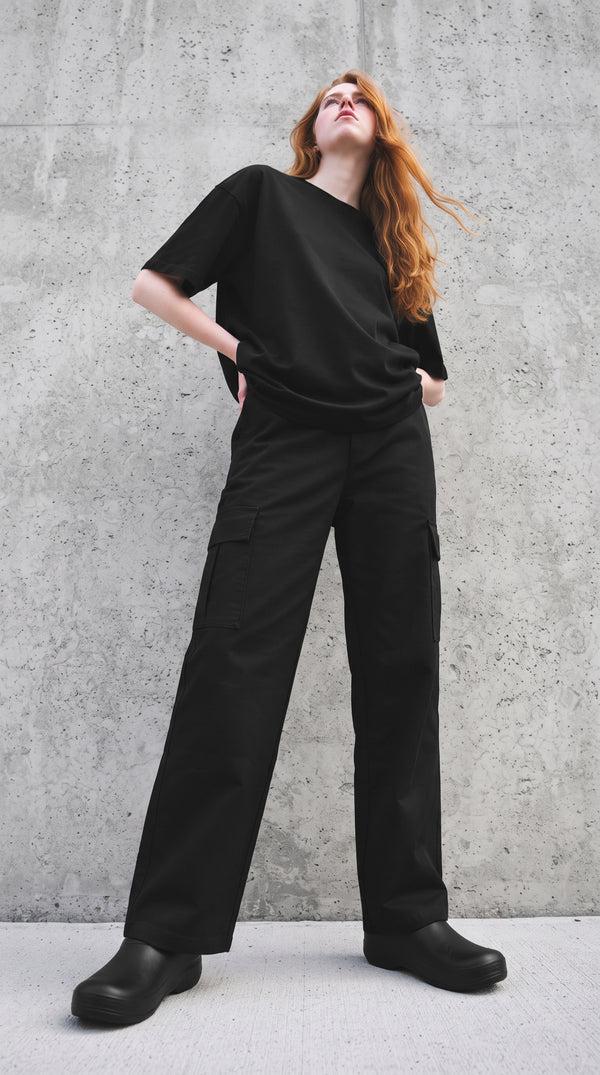 Pantalón Cargo Dril Bota Recta Unisex Negro | Concrete Kitchen