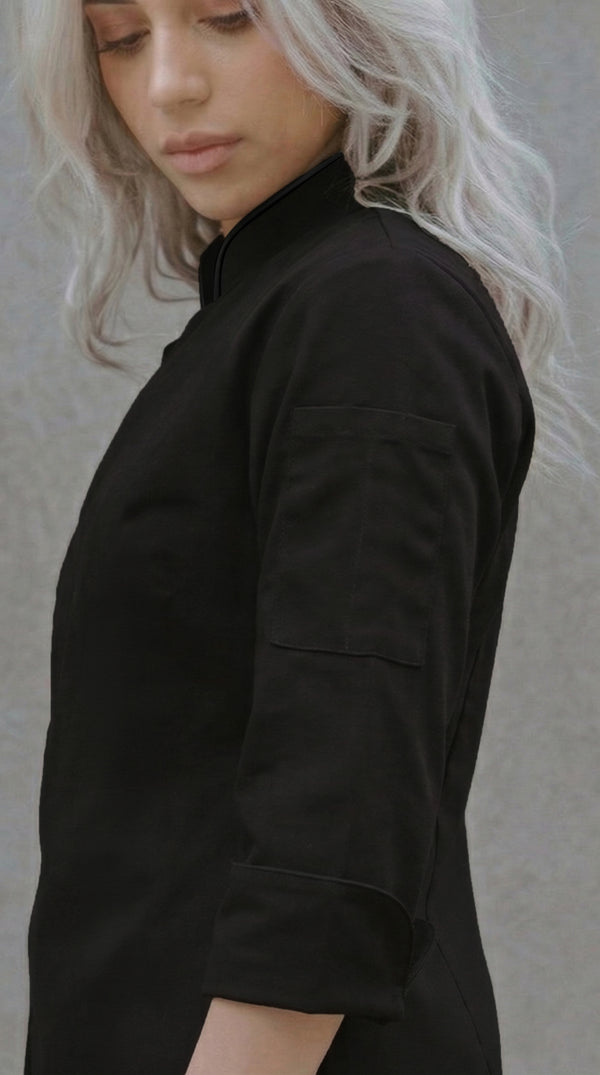 Chaqueta Chef Gabardina Manga 3/4 Negra Mujer