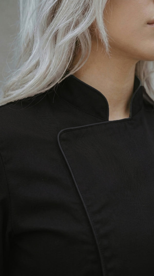Chaqueta Chef Gabardina Manga 3/4 Negra Mujer