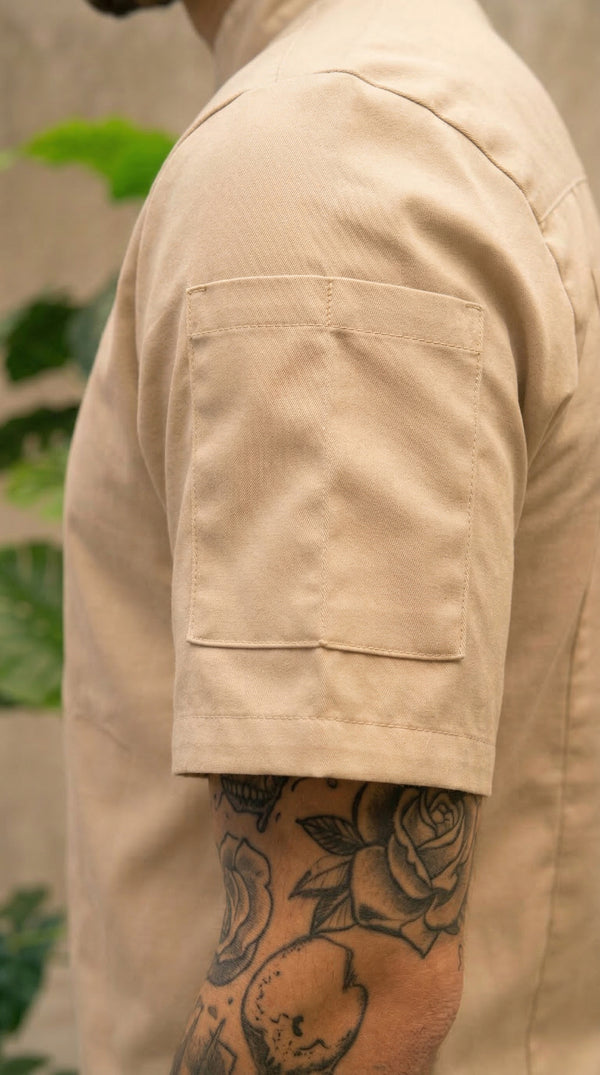 Camisa Chef Gabardina Manga Corta Beige | Jungle to Street