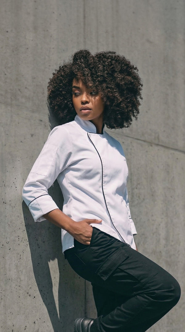Chaqueta Chef Gabardina Manga 3/4 Blanca Mujer | Monochrom