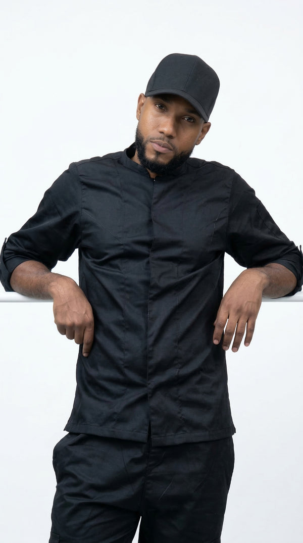Camisa Chef Gabardina Manga 3/4 Negra